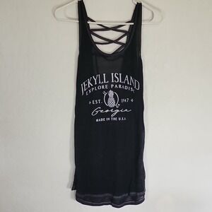 Exist Jekyll Island Georgia Black Strappy Graphic Tank Top Sleeveless S